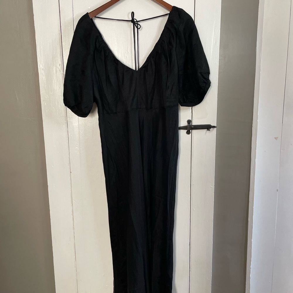 Banana Republic Black Linen Blend Midi Dress Size 8 New with Tags - Picture 4 of 12